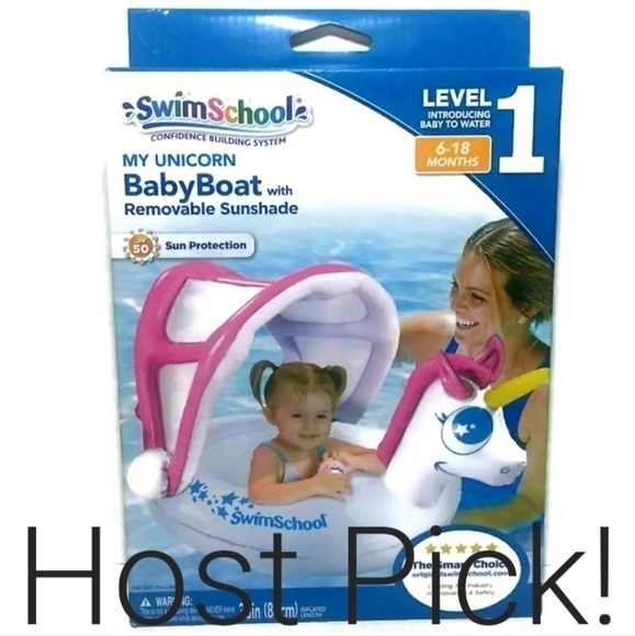 Swim School Unicorn Baby Boat Removable Sunshade Infant NIB New 6-18 Months Cute - Picture 1 of 3